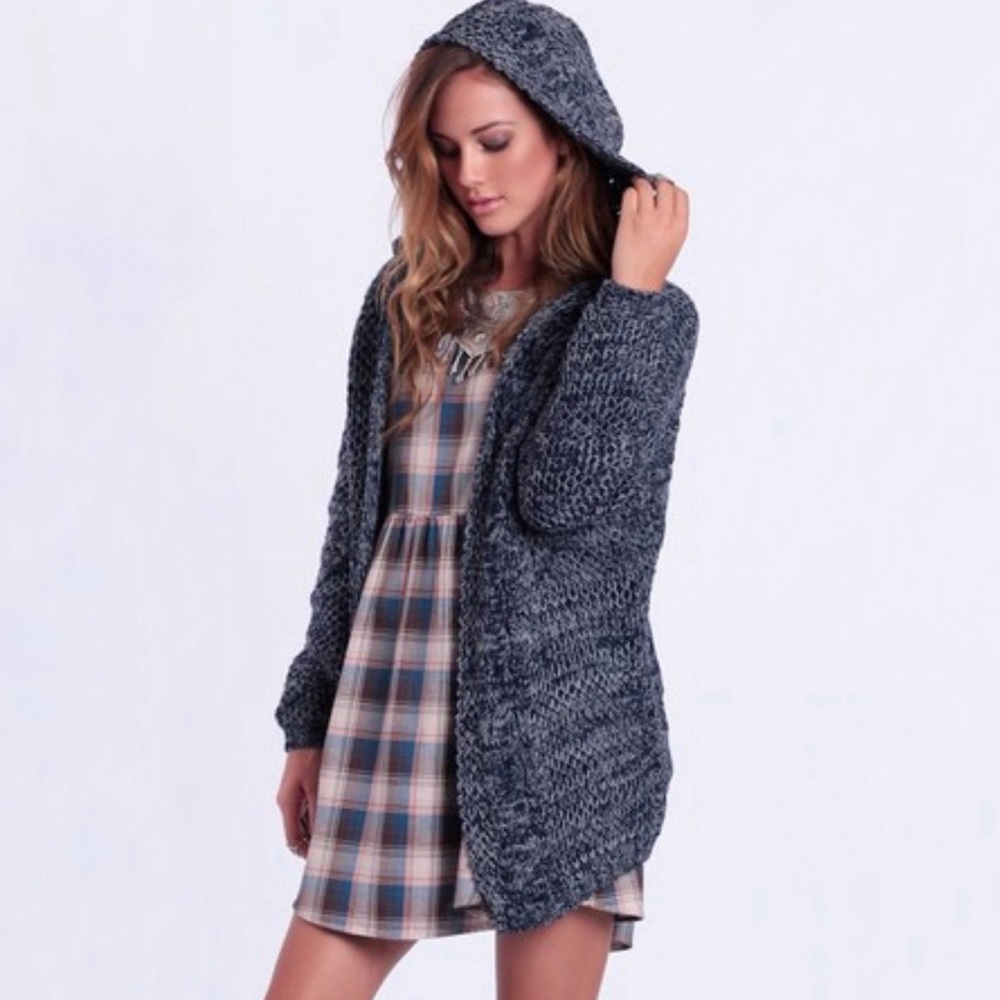 MINKPINK Direct Hit Navy Hooded Sweater Cardigan